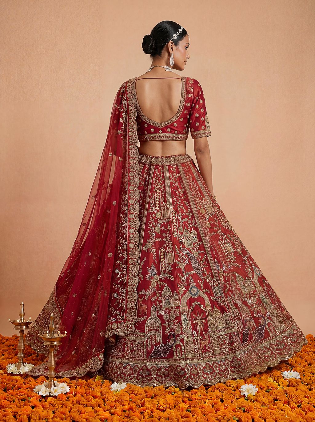Red Pure Soft Silk Heavy Embroidery Work Bridal Lehenga 