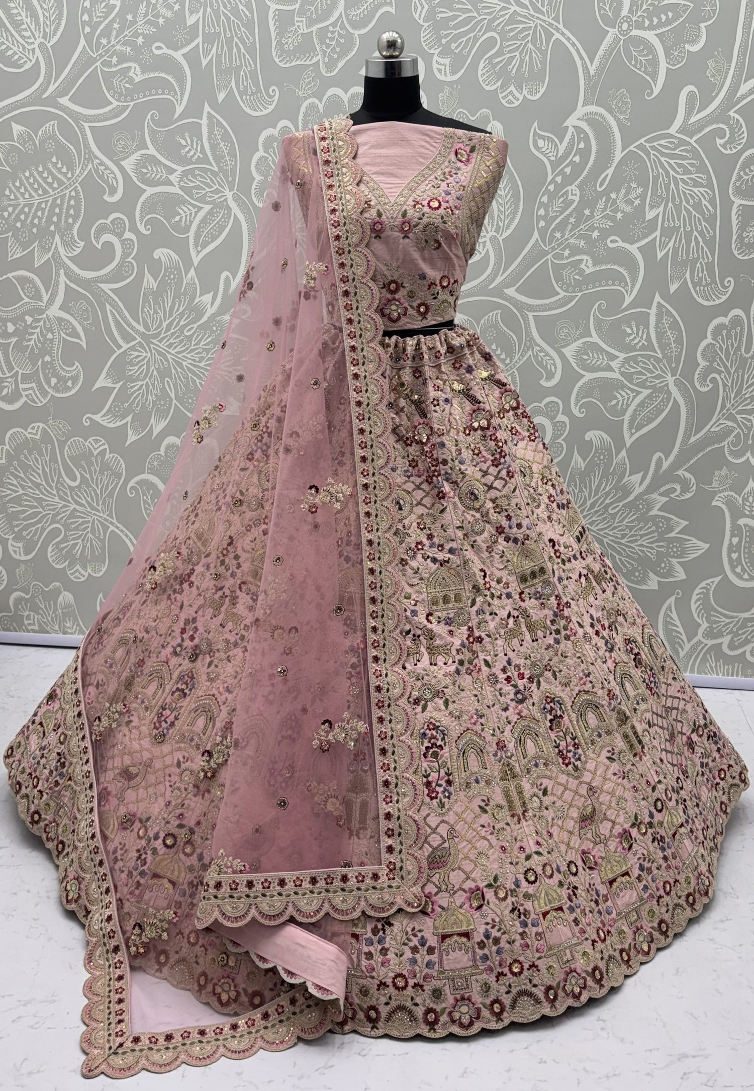 Pink Pure Soft Gadhwal Silk Heavy Embroidery Work Bridal Lehenga Choli