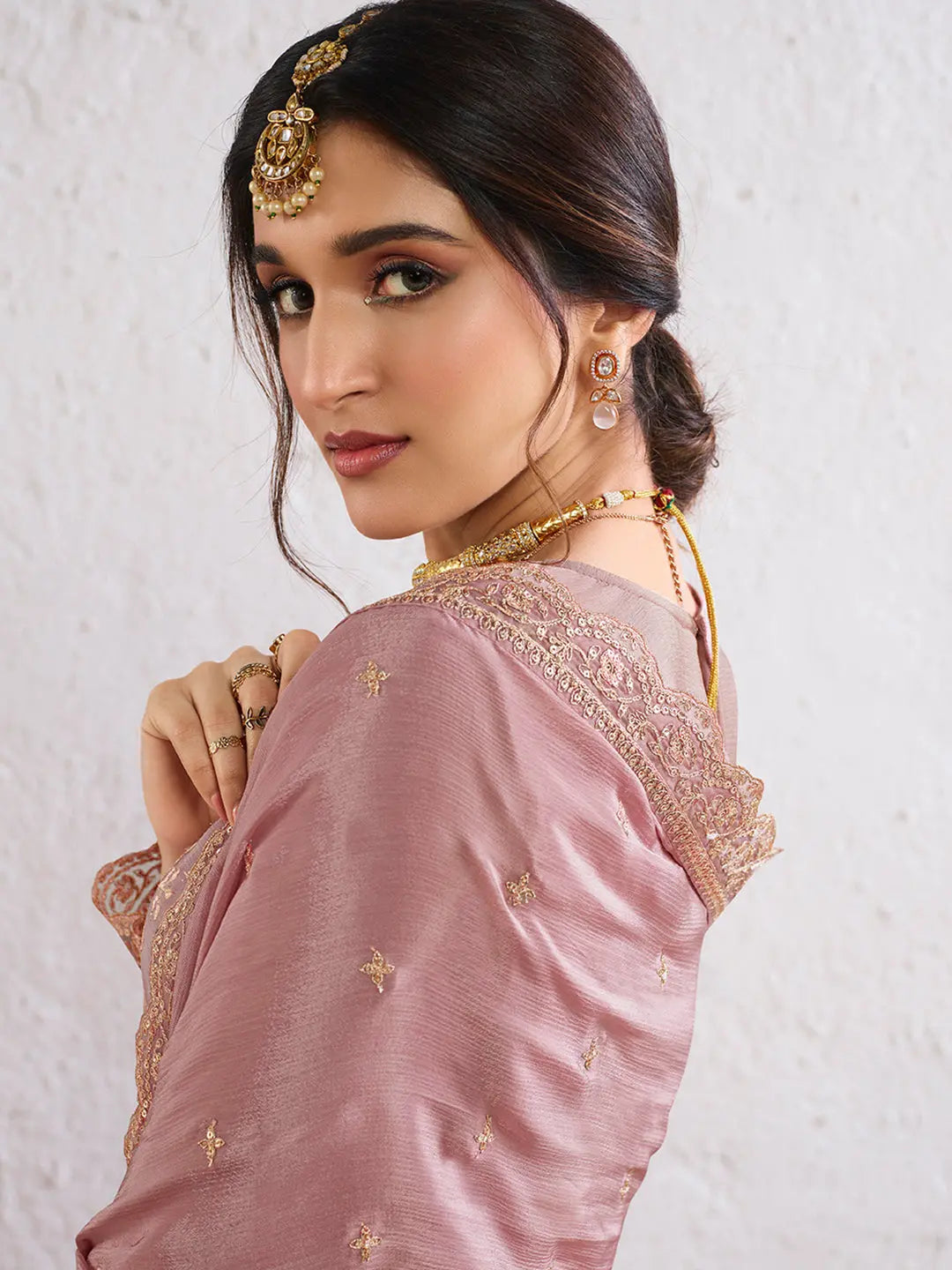 Sweet lilac chinnon jacquard sharara suit with sequin embroidery