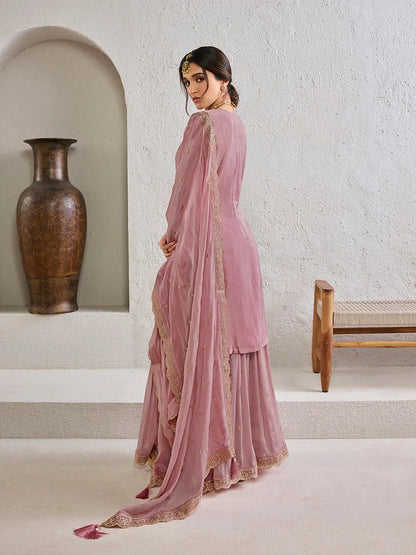 Elegant chinnon straight kurta sharara set for women