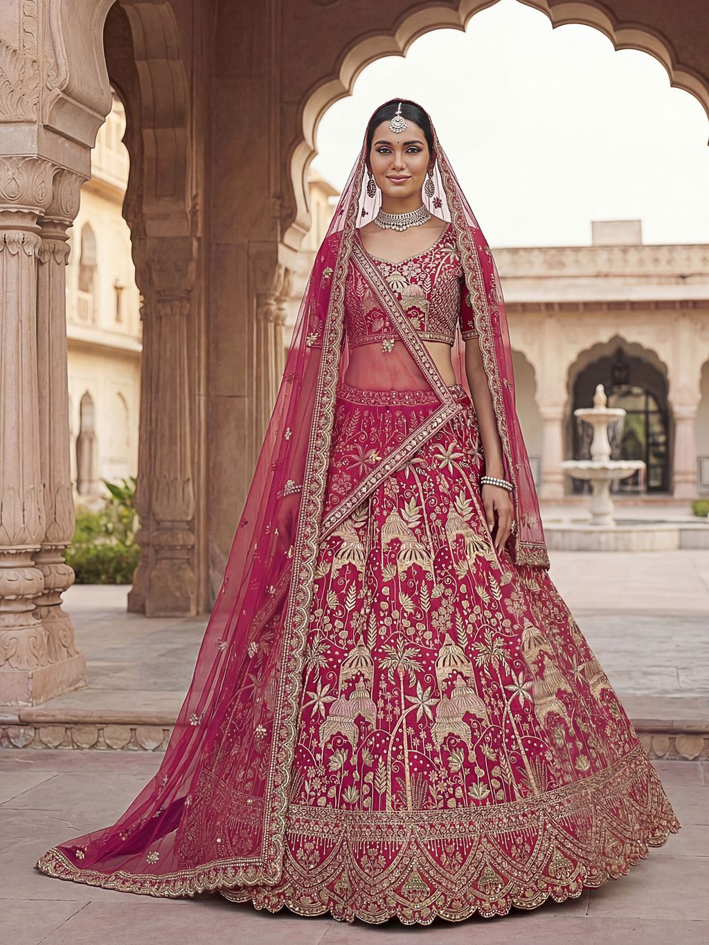 Rani Pink Pure Soft Silk Heavy Embroidery Work Bridal Lehenga 