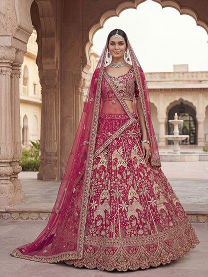 Rani Pink Pure Soft Silk Heavy Embroidery Work Bridal Lehenga 