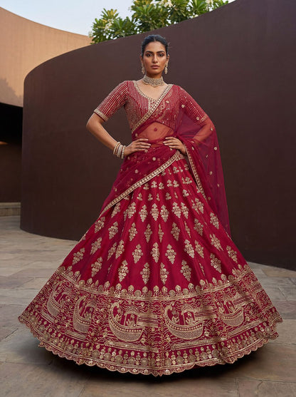 Rani Pink Pure Soft Heavy Silk Sequins Embroidery Work Bridal Lehenga 