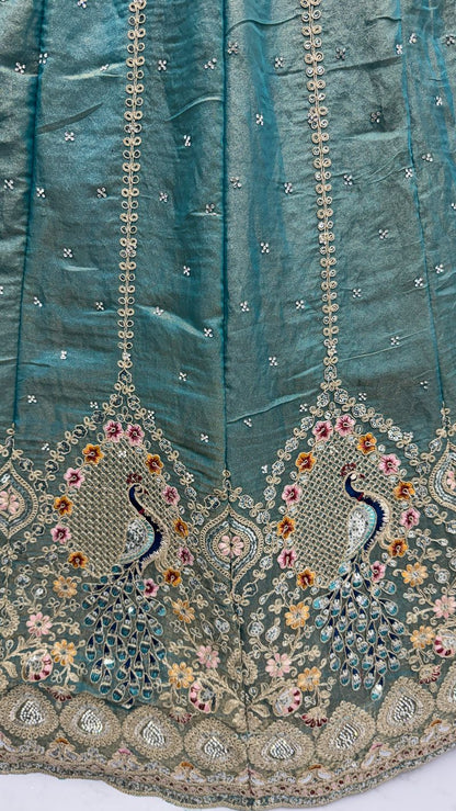 Grey Pure Soft Gadhwal Silk Heavy Embroidery Work Bridal Lehenga