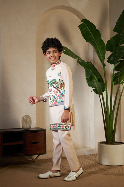 Chiku Pure Viscose Silk Silk Kids Boy Kurta Pajama With Koti Jacket 