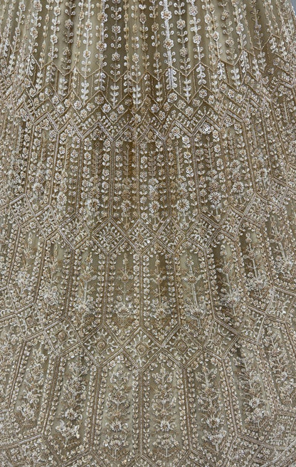 Golden Pure Soft Net Heavy Embroidery Work Bridal Lehenga 