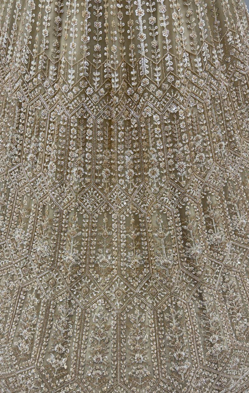 Golden Pure Soft Net Heavy Embroidery Work Bridal Lehenga ##color## Bridal Lehenga with premium fabric and embroidery