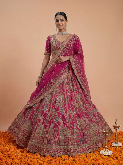 Pink Pure Soft Silk Heavy Embroidery Work Bridal Lehenga 