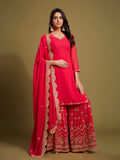 Georgette Palazzo Style Suit in Pink with Sequins and Zari, perfect for festive occasions