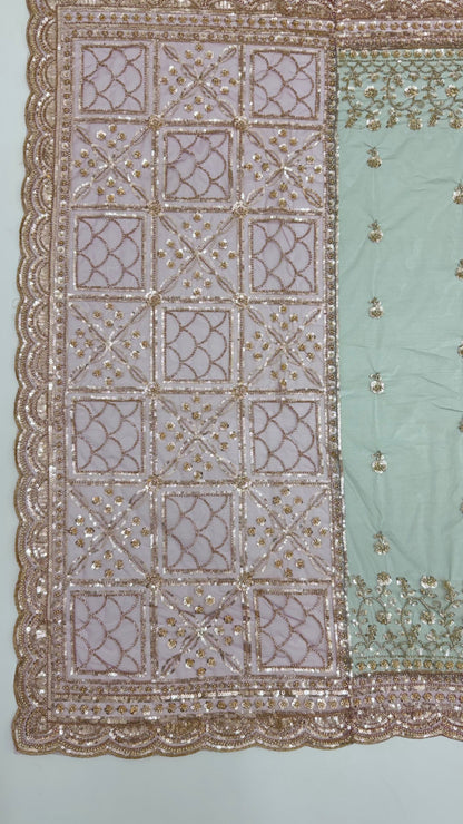 Green Pure Premium Net Handwork Kasti &amp; Motif Zari Metallic Sequins Work Wedding Saree