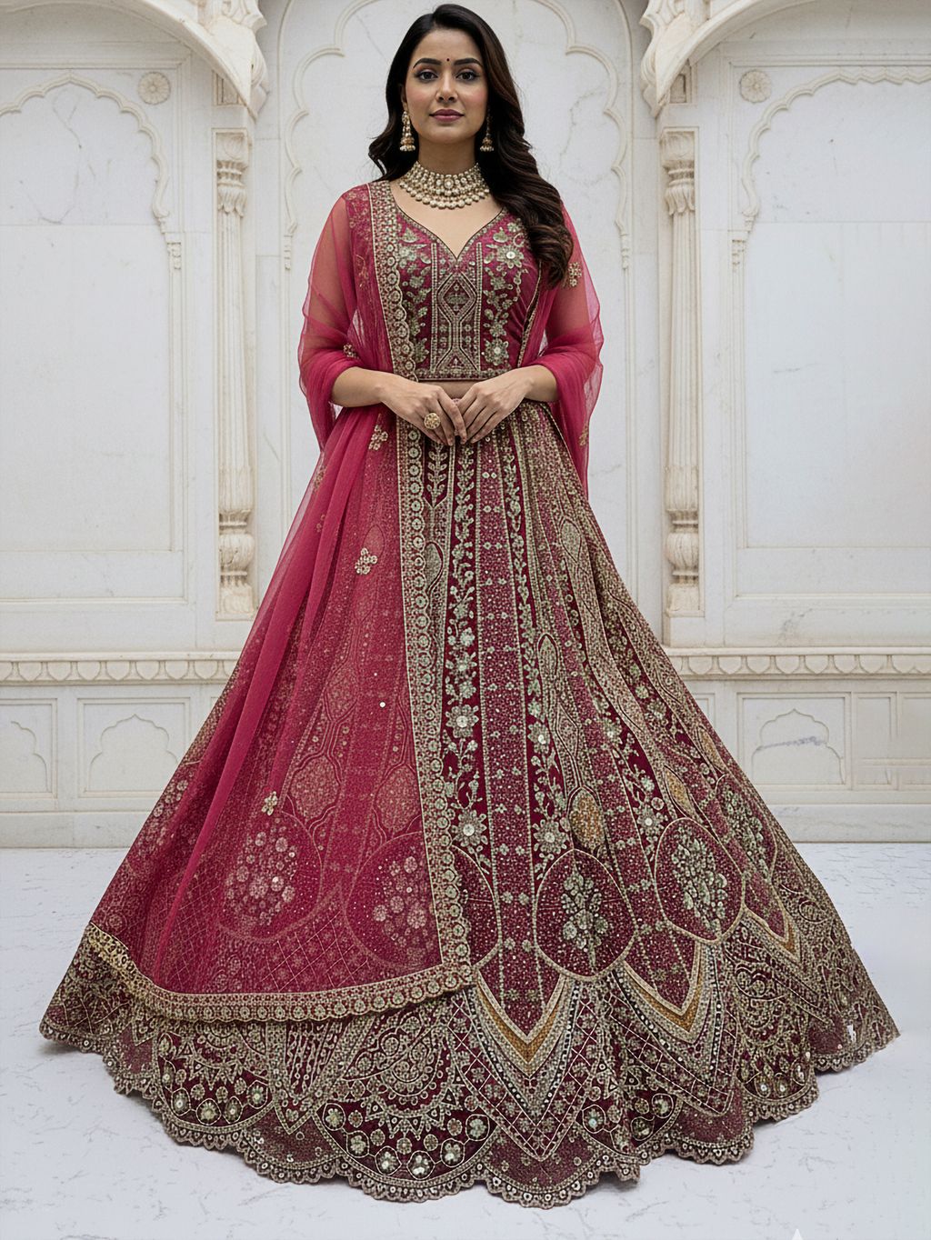 Pink Pure Soft Orgenza Sequins Work Bridal Lehenga Choli