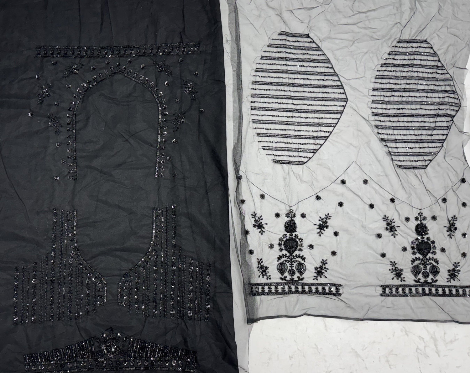 Z Black Pure Heavy Net Monochrome Sequins Zari Embroidery Work Net Bridal Lehenga Choli