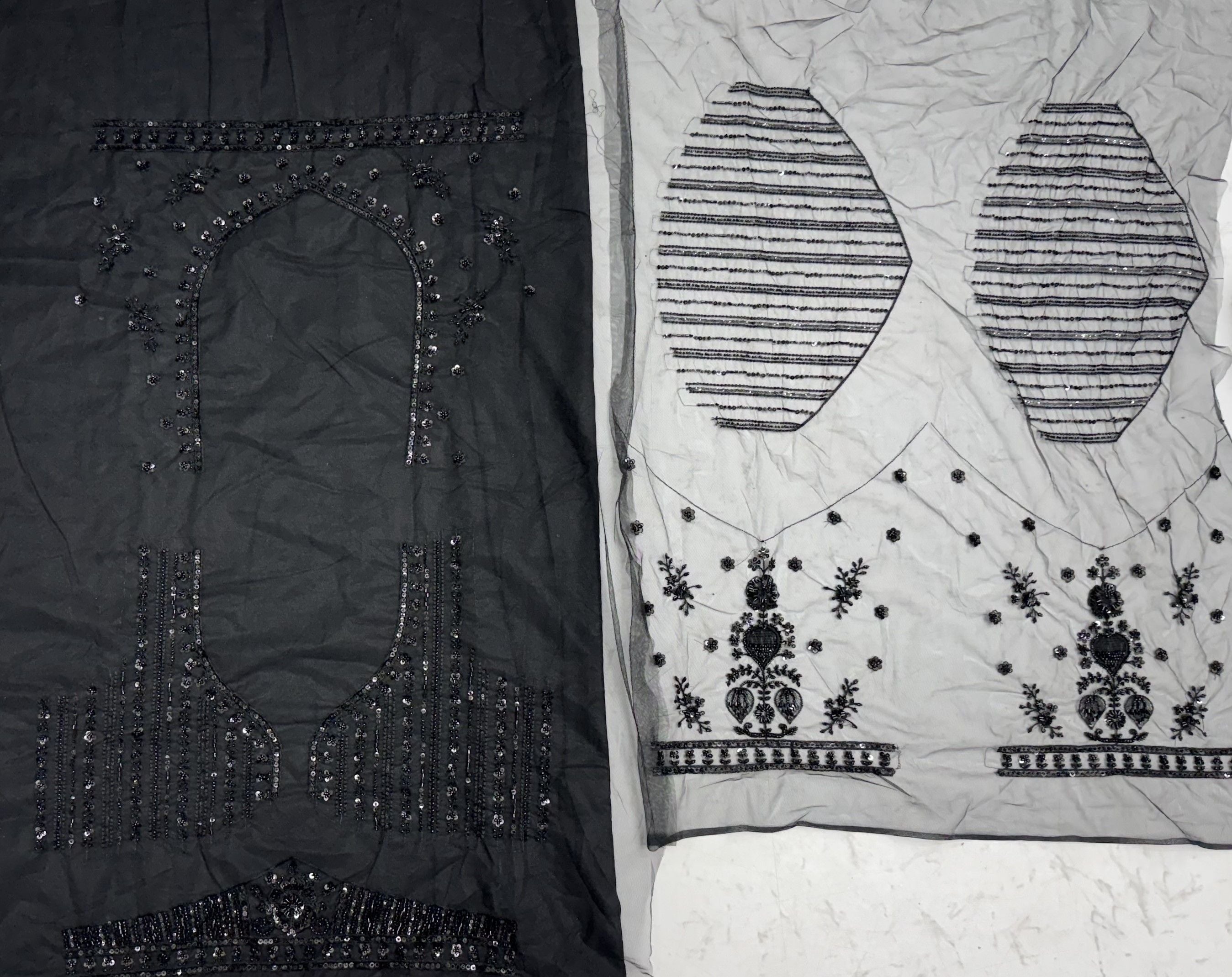 Z Black Pure Heavy Net Monochrome Sequins Zari Embroidery Work Net Bridal Lehenga Choli