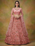 Peach Pink Pure Soft Heavy Net Sequins Embroidery Work Bridal Lehenga 