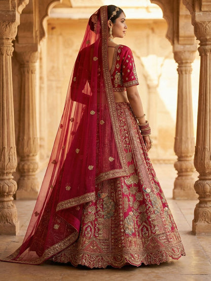 Pink Pure Soft Silk Heavy Embroidery Work Bridal Lehenga