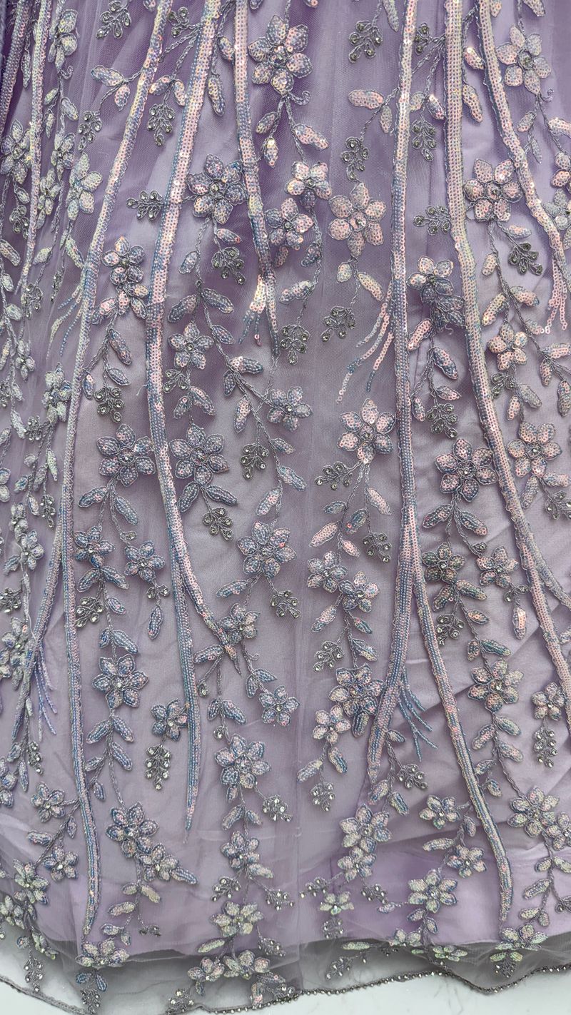 Light Purple Pure Soft Net Heavy Embroidery Work Bridal Lehenga