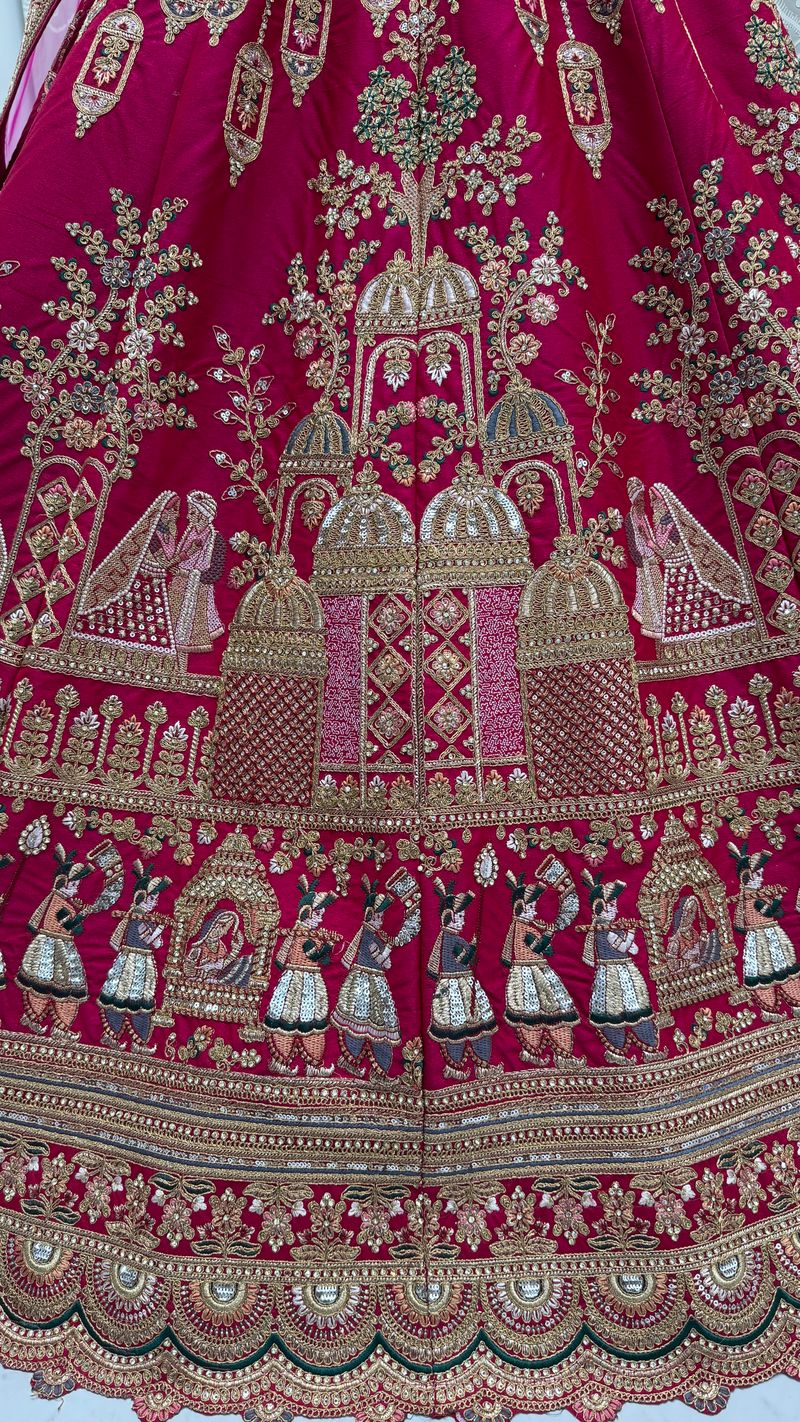 Pink Pure Soft Gadwal Silk Heavy Embroidery Work Bridal Lehenga 
