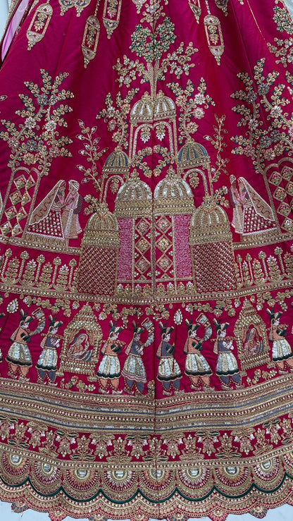 Pink Pure Soft Gadwal Silk Heavy Embroidery Work Bridal Lehenga 