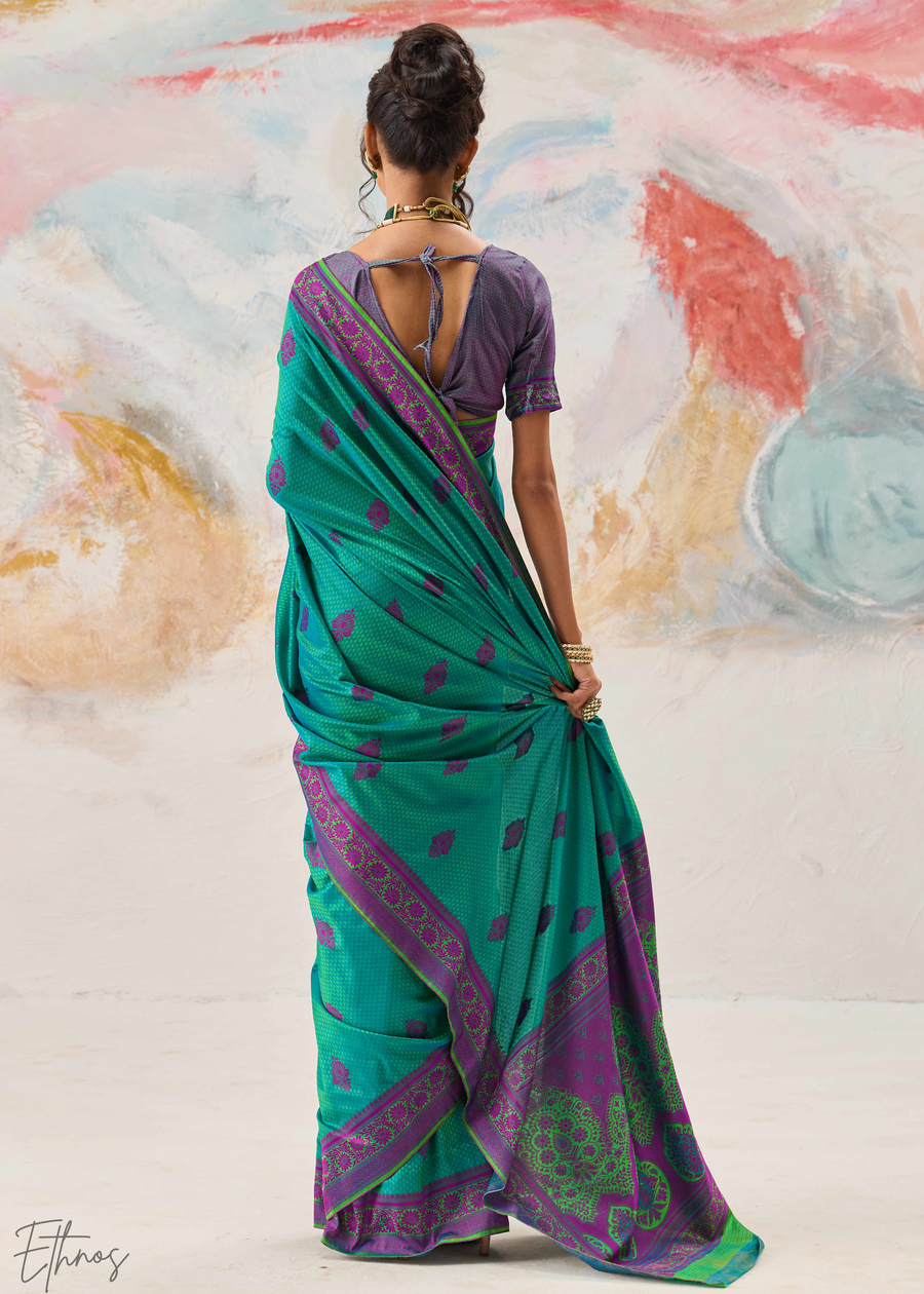 Teal Green Jacquard Kanjivaram Silk Saree 