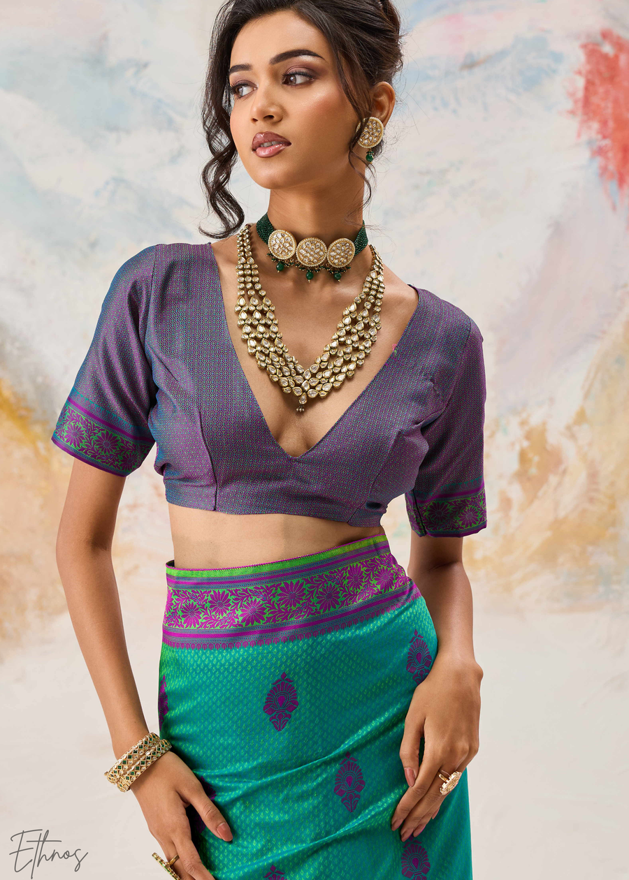 Teal Green Jacquard Kanjivaram Silk Saree ##color## Kanjivaram Saree with premium fabric and embroidery