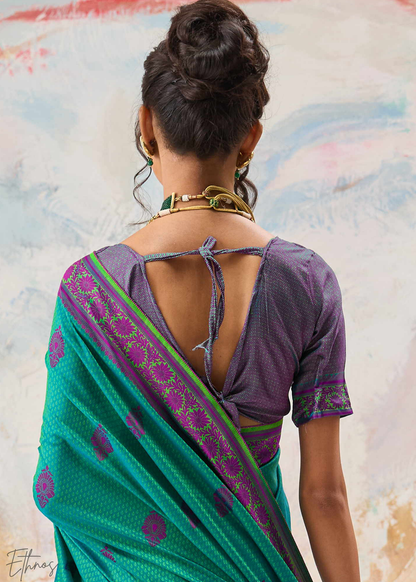 Teal Green Jacquard Kanjivaram Silk Saree 