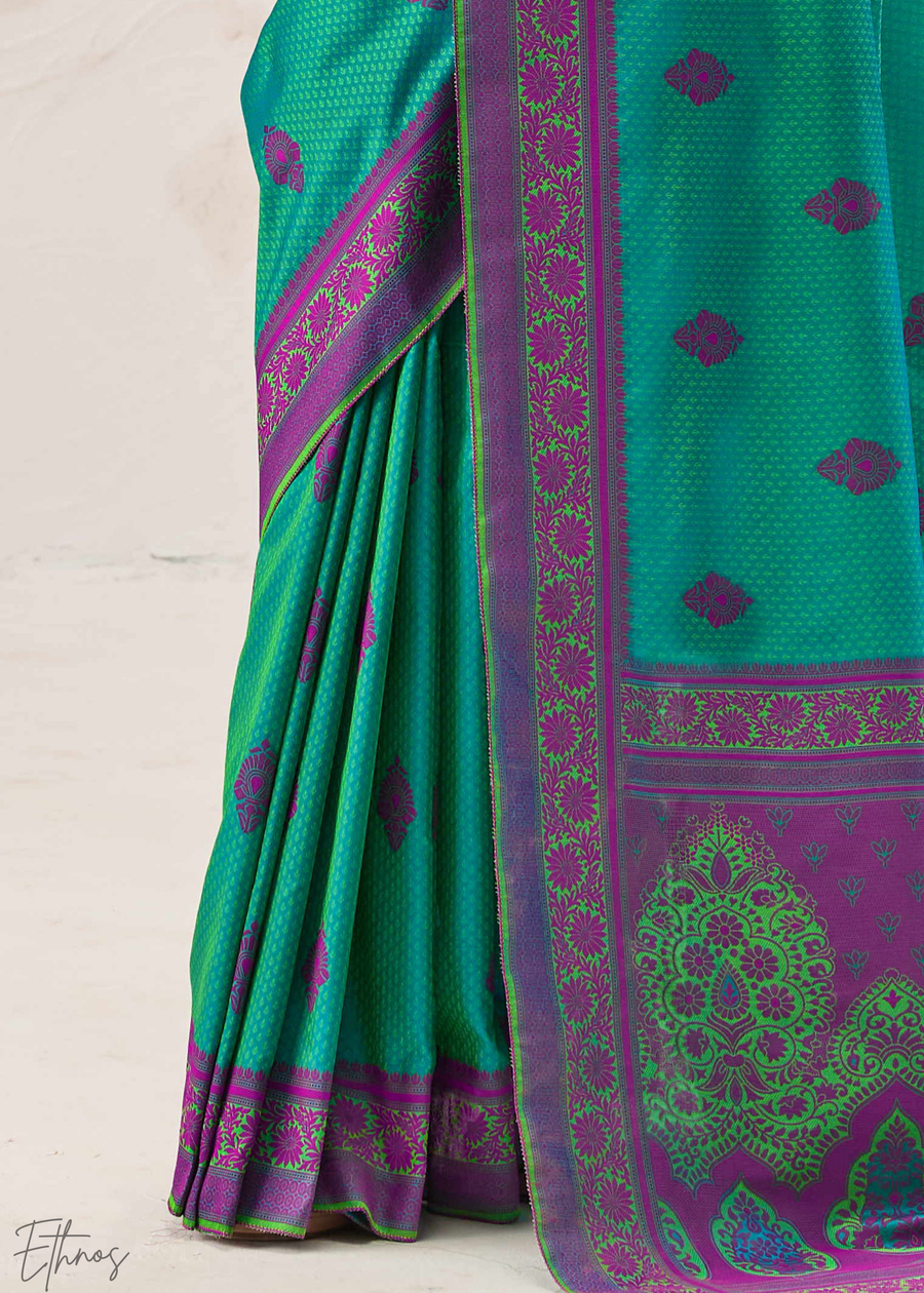 Teal Green Jacquard Kanjivaram Silk Saree ##color## Kanjivaram Saree with premium fabric and embroidery