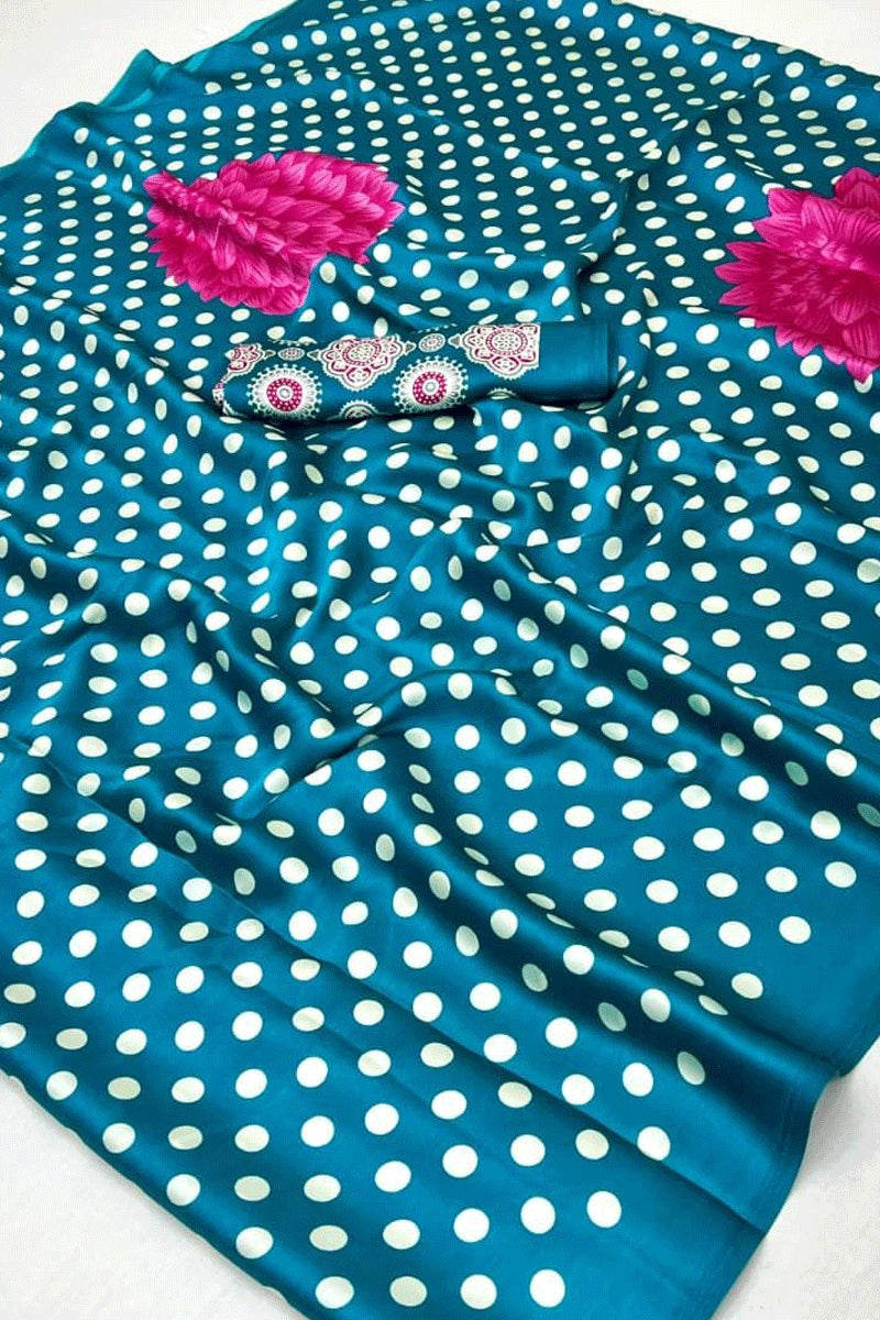 Sky Pure Modal Satin Ajrakh Print Satin Saree