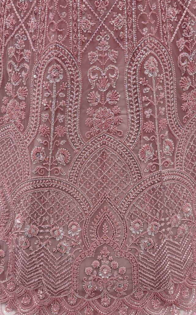 Pink Pure Heavy Net Motif Handwork Zari Sequins Work Bridal Lehenga Choli