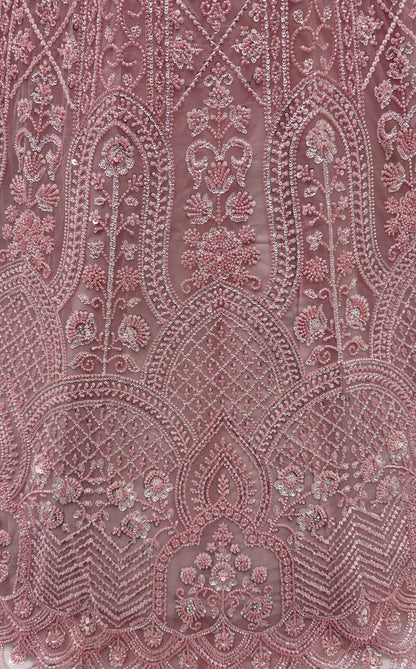 Pink Pure Heavy Net Motif Handwork Zari Sequins Work Bridal Lehenga Choli
