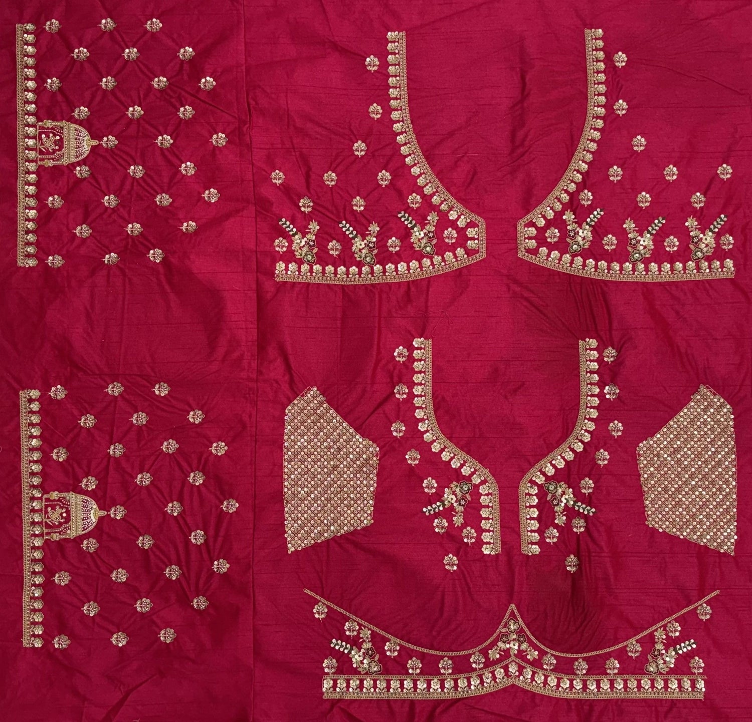 Rani Pink Pure Gadhwal Silk Khatali Handwork Sequins &amp; Crystal Bridal Lehenga Choli