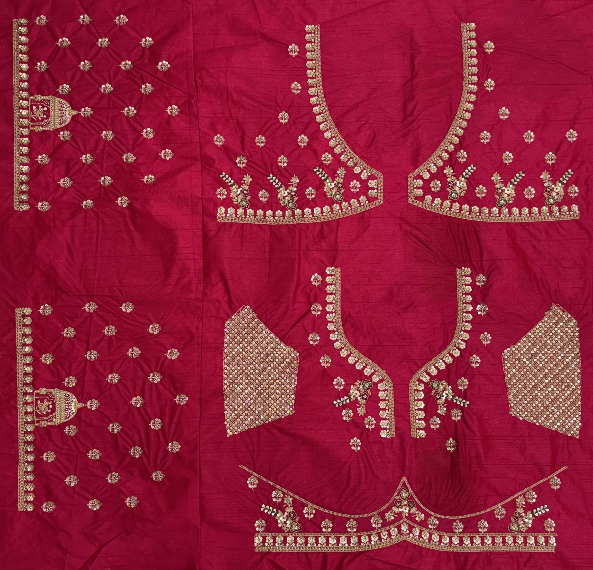 Rani Pink Pure Gadhwal Silk Khatali Handwork Sequins &amp; Crystal Bridal Lehenga Choli