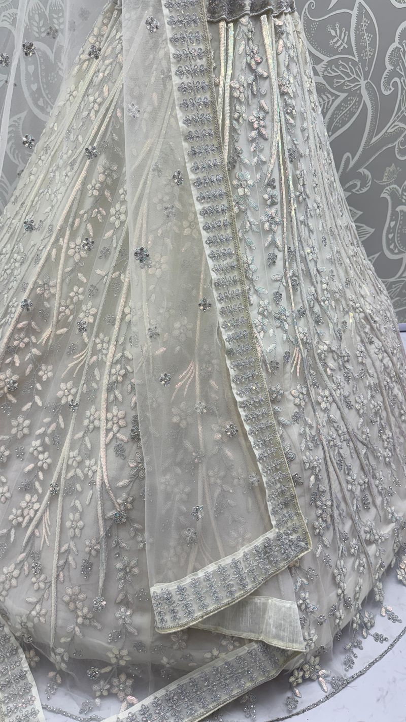 White Pure Soft Net Heavy Embroidery Work Bridal Lehenga