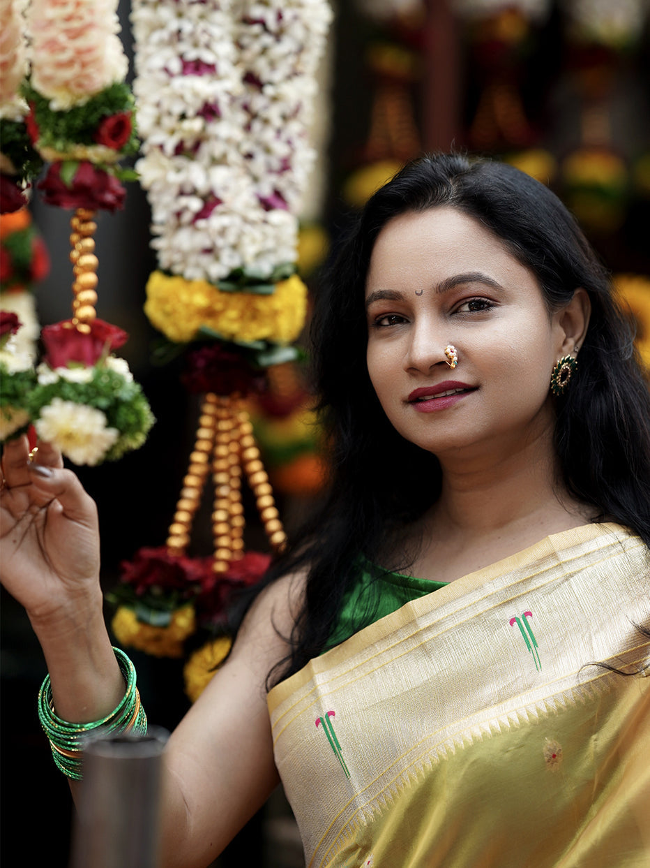 Prianca in our Yellow Organza Paithani Zari Saree