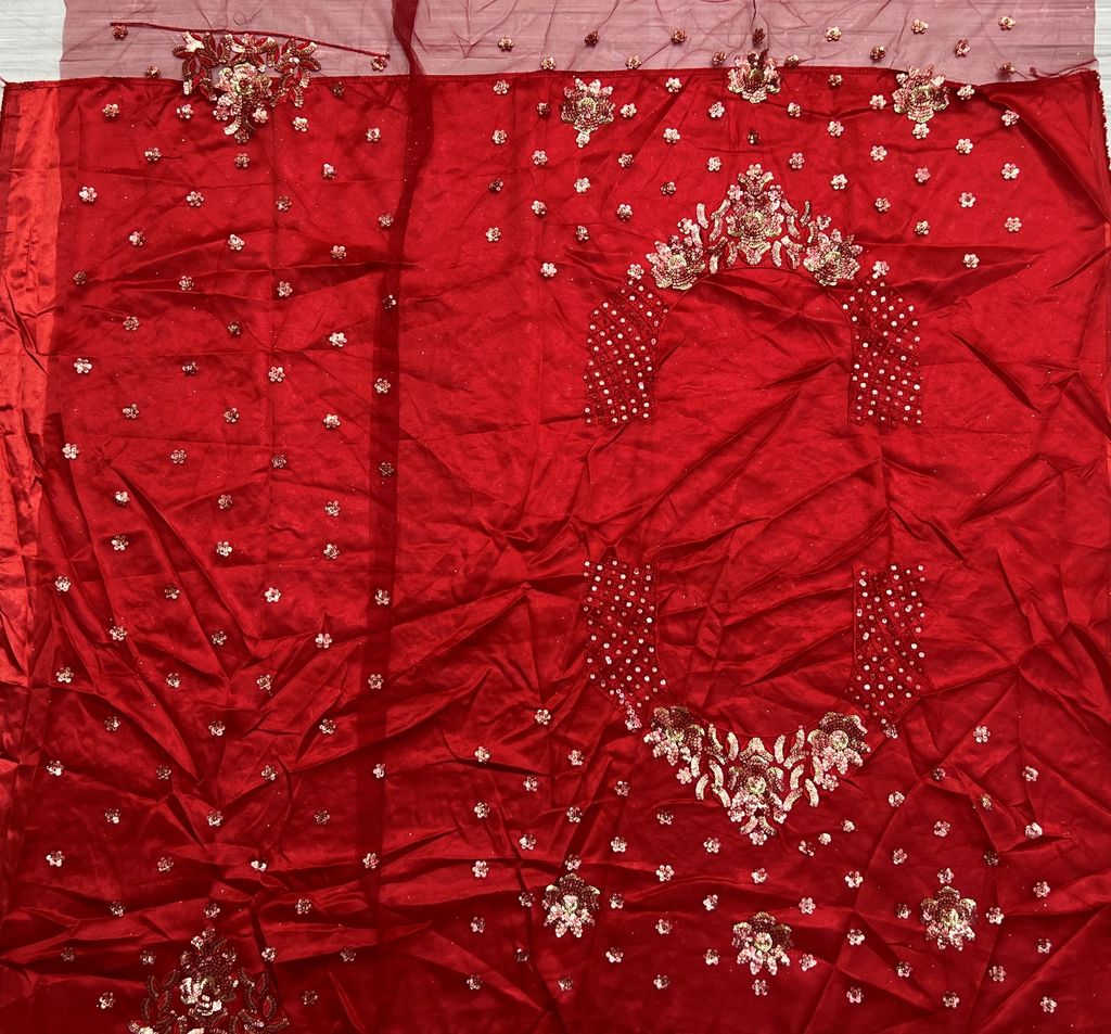 Red Pure Soft Heavy Net Sequins Embroidery Work Bridal Lehenga 