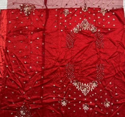 Red Pure Soft Heavy Net Sequins Embroidery Work Bridal Lehenga 