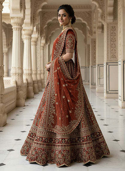 Orange Pure Soft Silk Premium Bridal Lehenga Choli Wedding Lehenga Choli Anant Tex Exports Pvt.Ltd..