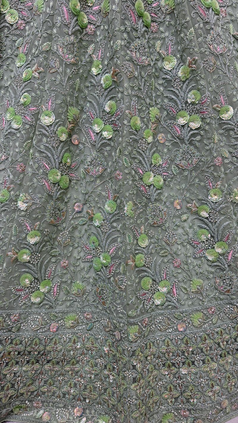 Pista Pure Soft Net Heavy Embroidery Work Bridal Lehenga 