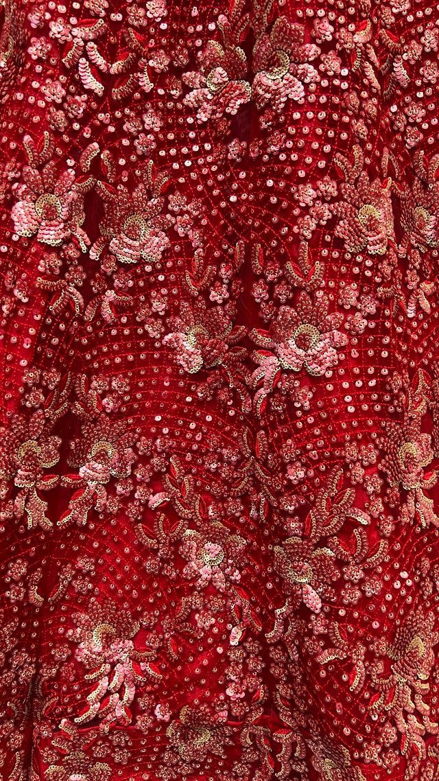 Red Pure Soft Heavy Net Sequins Embroidery Work Bridal Lehenga 