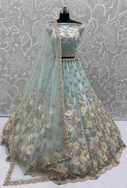 Sky Blue Pure Soft Net Heavy Embroidery Work Bridal Lehenga Bridal Lehenga Anant Tex Exports Pvt.Ltd..
