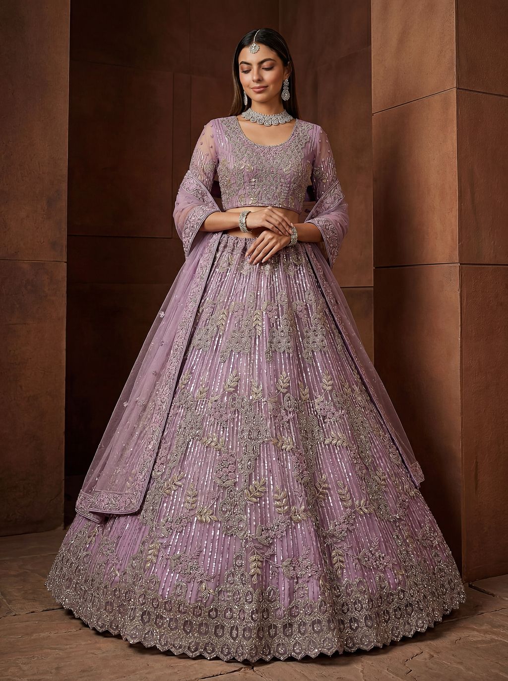Purple Pure Soft Heavy Net Fancy Embroidery Work Bridal Lehenga Choli