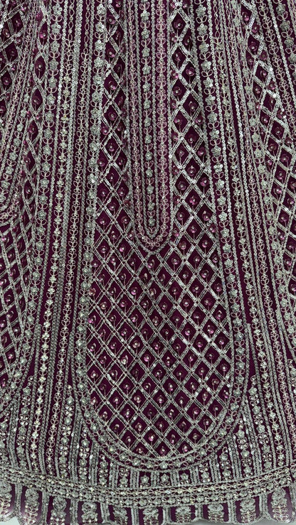 Purple Pure Soft Net Heavy Embroidery Work Bridal Lehenga