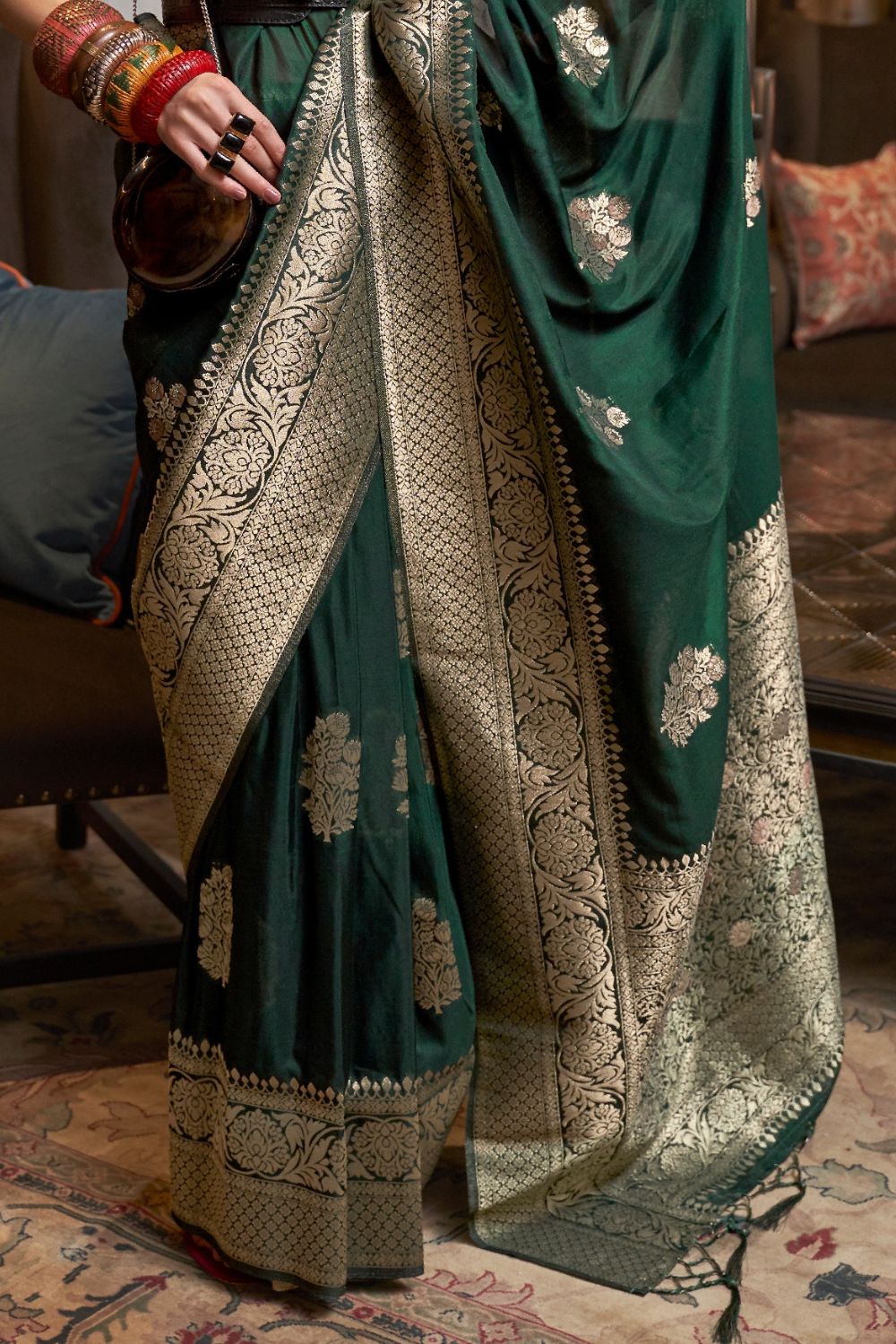 Green Woven Pure Soft Georgette Silk Saree 