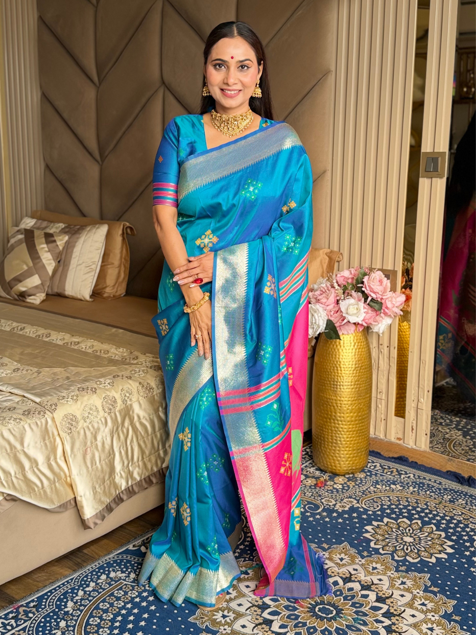 Rama Pink Soft Silk Ikkat Zari Patola Soft Silk Saree