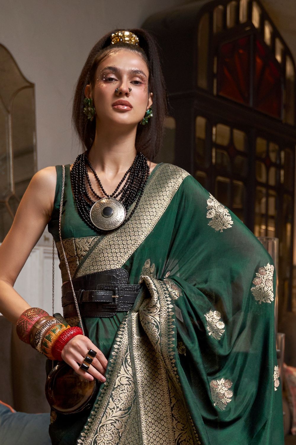 Green Woven Pure Soft Georgette Silk Saree 