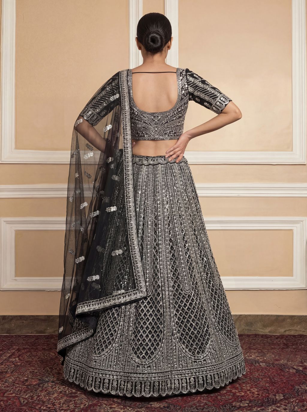 Black Pure Soft Net Heavy Embroidery Work Bridal Lehenga