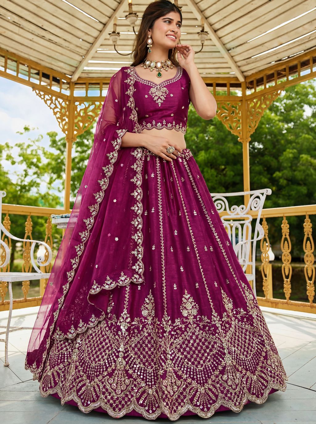 Rani Pink Pure Soft Net Heavy Embroidery Work Bridal Lehenga