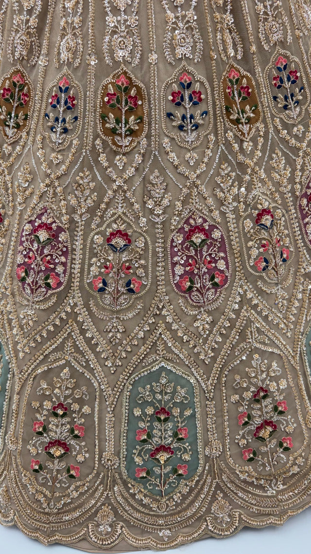 Chiku Pure Heavy Net Motif Handwork Zari Sequins Work Bridal Lehenga Choli