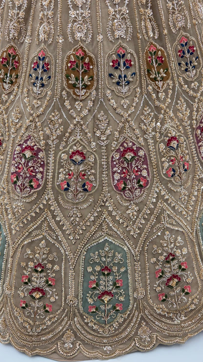 Chiku Pure Heavy Net Motif Handwork Zari Sequins Work Bridal Lehenga Choli