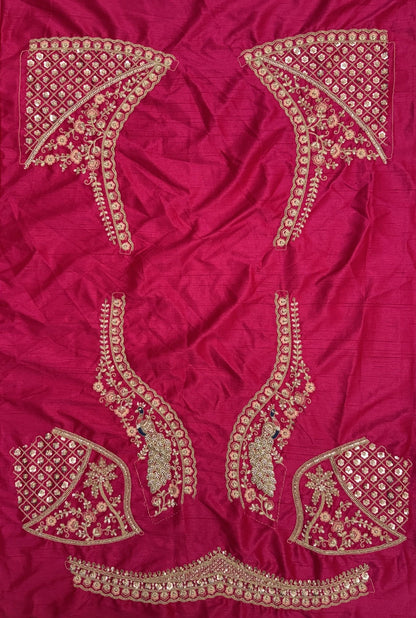 Red Pure Premium Gharwal Siik Peacock &amp; Giraffe Thread &amp; Zari Handwork Crystal Motif 
Sequins Work Bridal Lehenga Choli