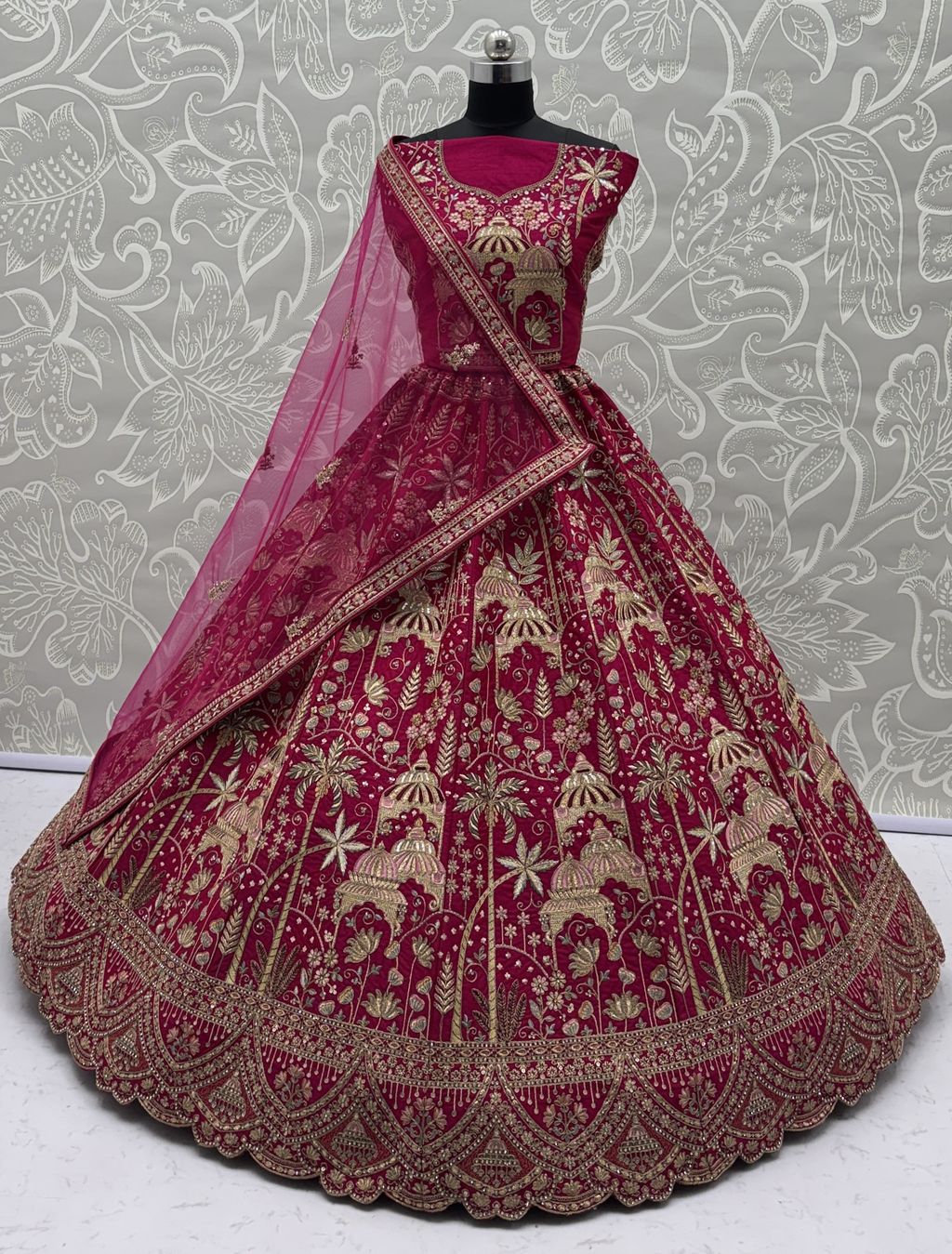 Rani Pink Pure Soft Silk Heavy Embroidery Work Bridal Lehenga 